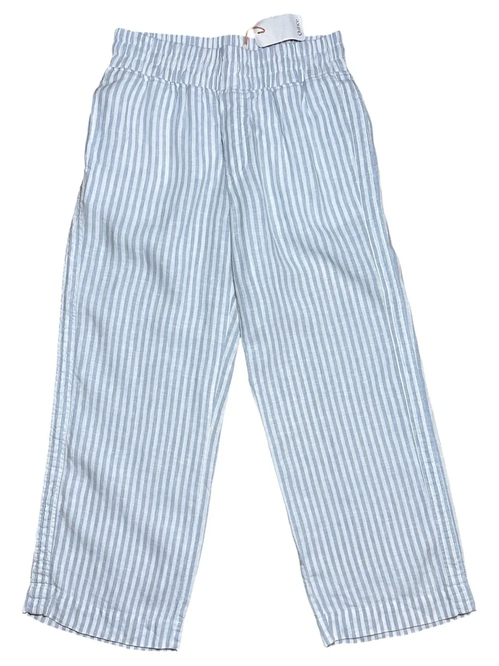 Quince 100% European Linen Wide Leg Pants NWT in Sky Blue Mariner Stripe Sz M